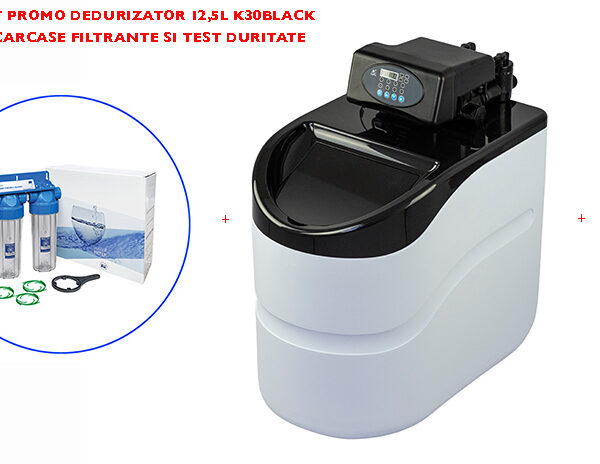 Pachet promo Dedurizator BlueSoft K30/VR34BLACK 12,5 l răşină  , test duritate si set 3 carcase filtru FHPRCL1-B-TRIPLE