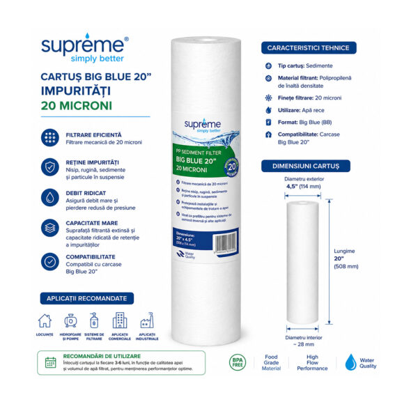 Cartus Big Blue 20” impuritati SUPREME 20 MICRONI