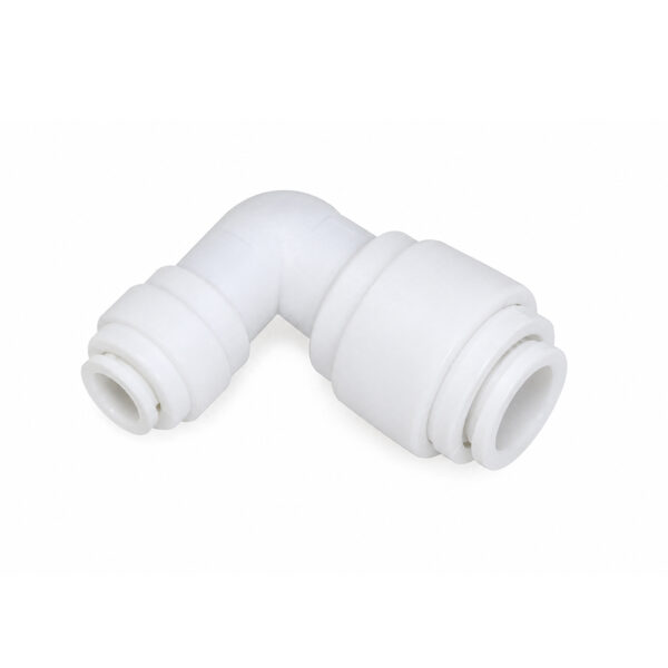 Cot conector plastic conectare furtun 1/4” pe o parte si 3/8” pe cealalta parte